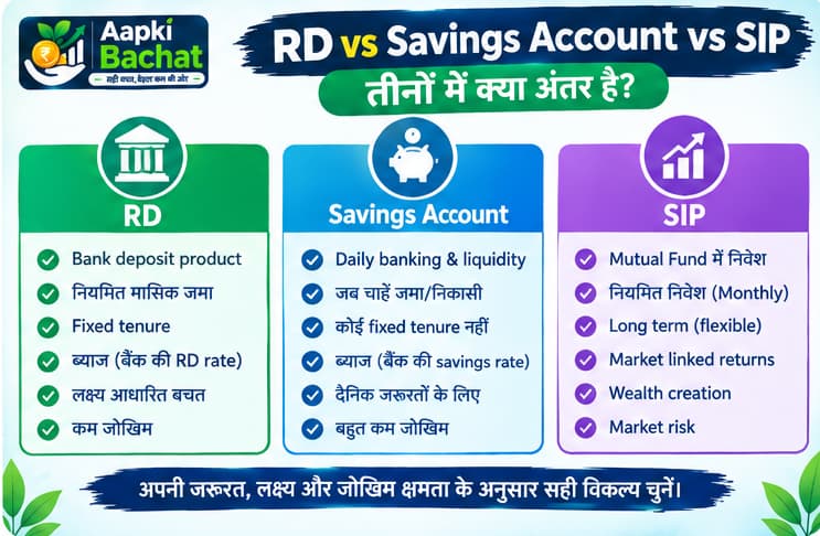 RD और Savings Account तथा SIP में अंतर