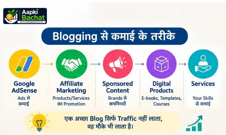 Blogging से पैसे कमाने के तरीके AdSense Affiliate Marketing Sponsored Content Digital Products और Services